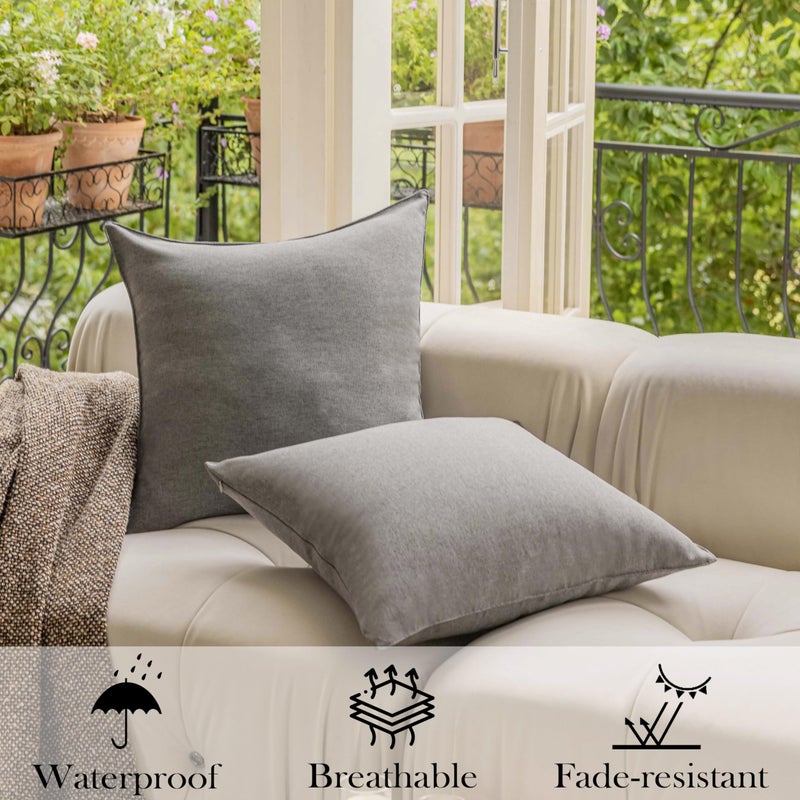 Demetex Outdoor Pillow Covers Waterproof Square Pillow Case Decorative Throw Pillows for Couch Patio Furniture Holidays Indoor Outdoor Party  Set of 4  18x18 Inch  Light Grey - Image 5